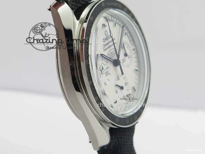 0202 TimelessDesign Speedmaster JHF SS Snoopy Award 45th Anniversary White Dial On Black Nylon Strap 8209